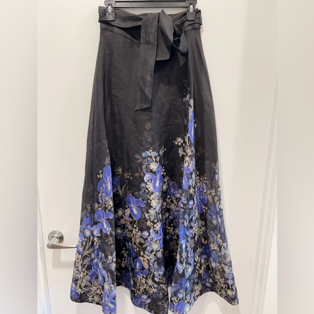 NWT AU1 ZIMMERMANN Lyrical Floral-Print Linen And Silk-Blend Organza Maxi Skirt